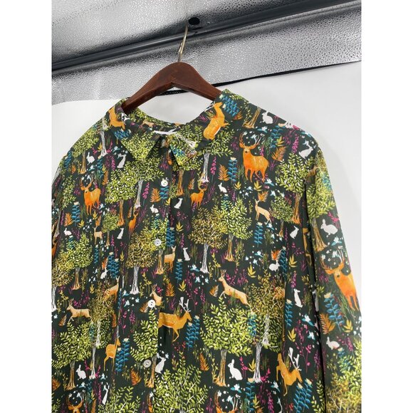 NWT Rose + Olive Womens Plus Size 3X Collared Tunic Forest Animal Print Fairy - Picture 3 of 8
